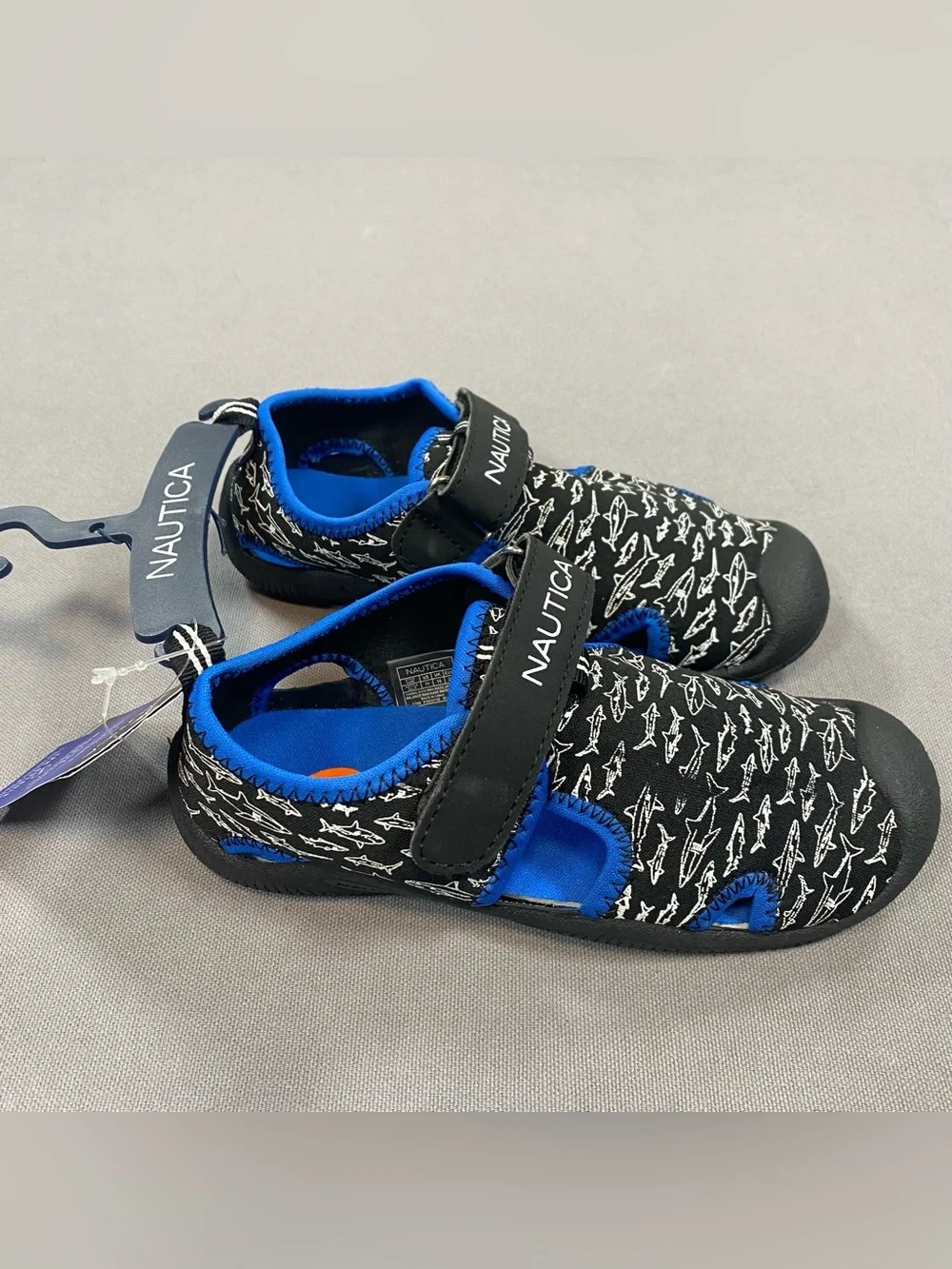 Nautica Kids Black Shark-Print Water Shoes with Blue Accents